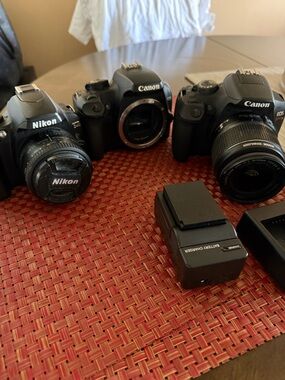 Canon Black DSLR  T7 , Rebel XS & a NikonCamera Body – Reliable Photography Tool